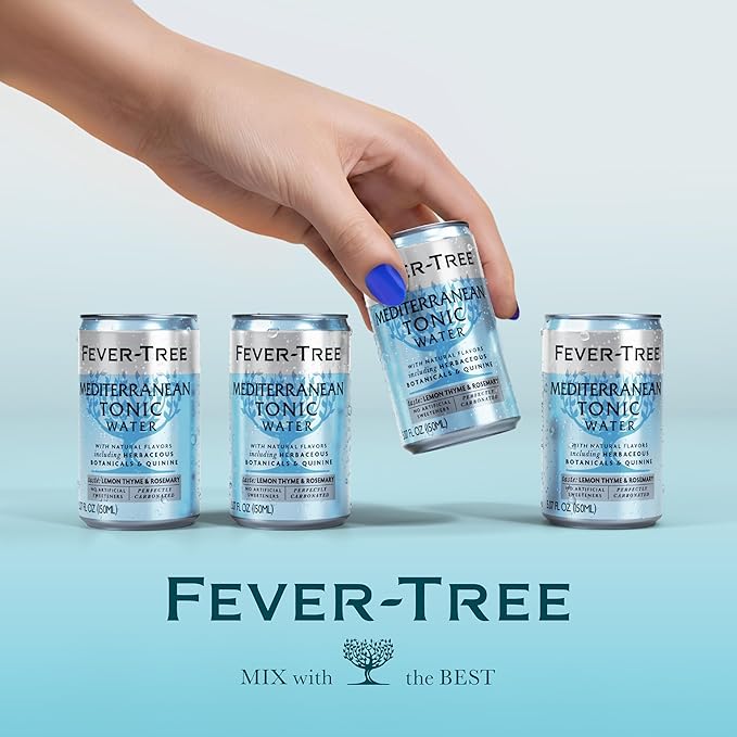 Fever-Tree Mediterranean Tonic Water - Premium Quality Mixer - Refreshing Beverage for Cocktails & Mocktails. Naturally Sourced Ingredients, No Artificial Sweeteners or Colors - 5.1 Fl Oz Cans - Pack of 8
