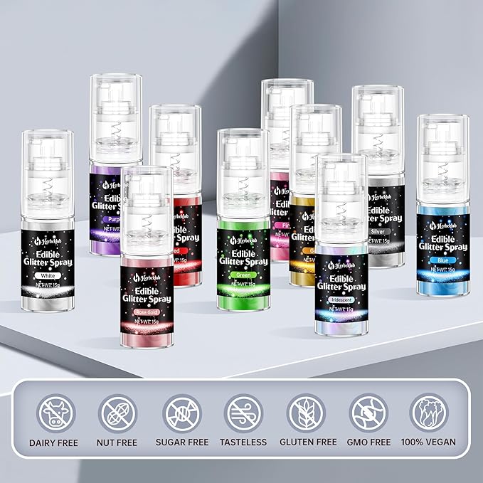 White Edible Glitter Spray - 15g Edible White Glitter for Cakes Food Grade Metallic Shimmer Powder Cake Spray for Cookie Decorating Chocolate Strawberry