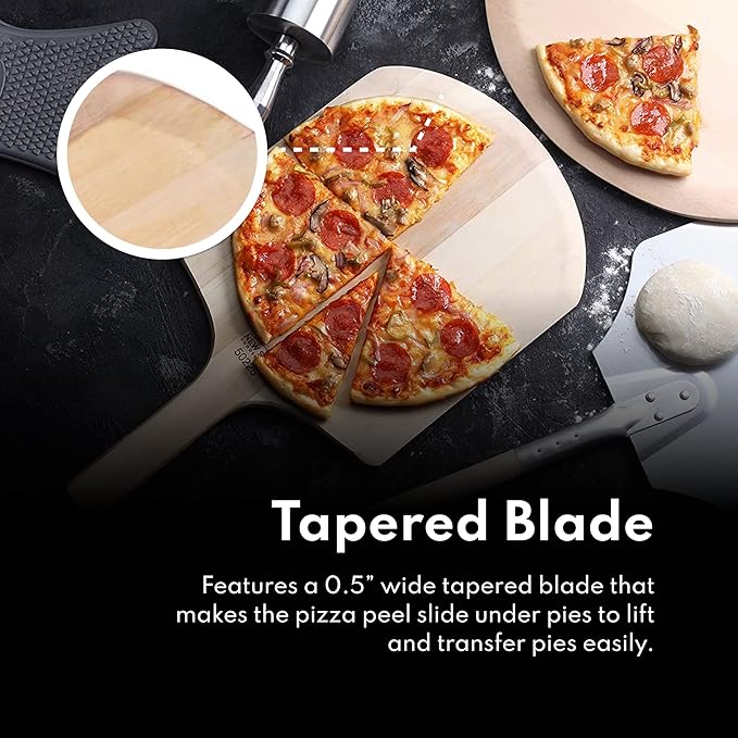 New Star Foodservice 50226 Restaurant-Grade Wooden Pizza Peel, 14" L x 12" W Plate, with 8" L Wooden Handle, 22" Overall Length