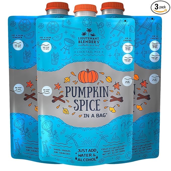 Lt. Blender's Pumpkin Spice in a Bag Cocktail Mixer - Each Bag Makes 1/2 Gallon of Cocktails - Add Alcohol or make as a Mocktail (Pack of 3)
