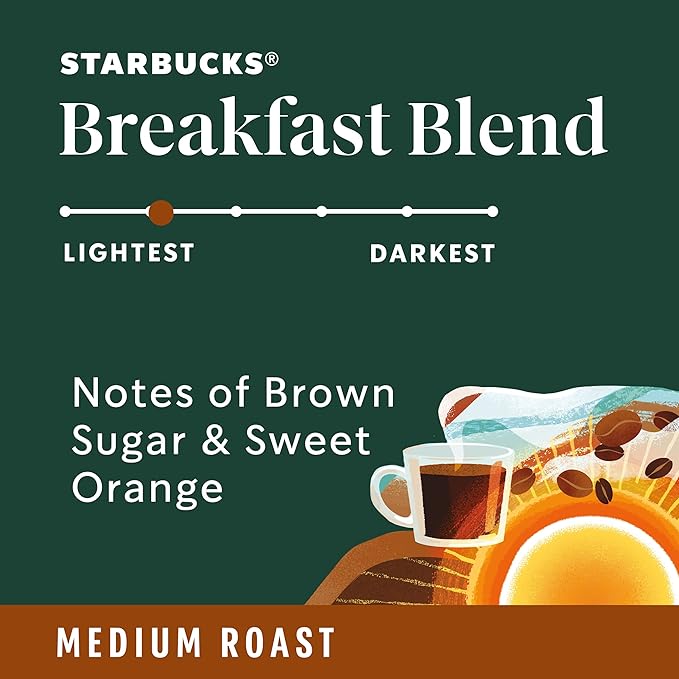 Starbucks K-Cup Coffee Pods, Medium Roast Coffee, Breakfast Blend, 100% Arabica, 4 boxes (96 pods total)