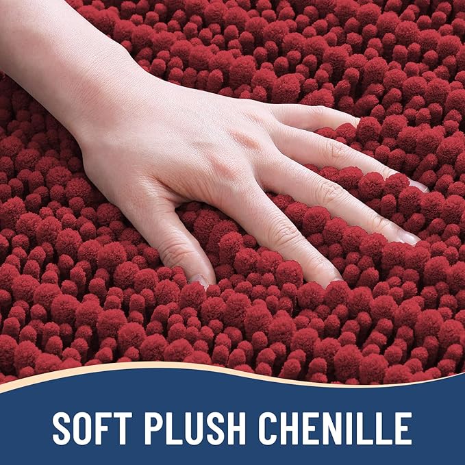 Arotive Luxury Chenille Bathroom Rug Mat, Extra Soft Thick Absorbent Shaggy Bath Rugs, Non-Slip Machine Wash Dry, Plush Bath Mats for Bathroom, Shower and Tub, 70x24, Red