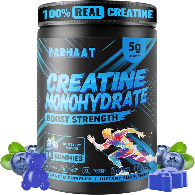 Creatine Monohydrate Gummies 5g for Men & Women - Boost Focus,Strength, and Endurance, Anti-Melting Formula, Vegan, Gluten-Free, Non-GMO, 2.5 Gram Creatine per Gummy (Blueberry 90 ct)