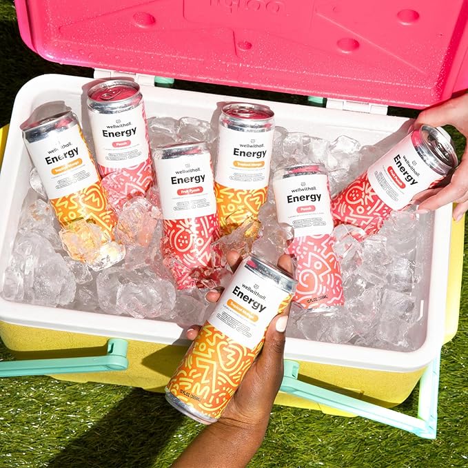 WellWithAll Fruit Punch Energy Drink – Caffeine from Tea – With Vitamin C – Lightly Sparkling Beverage – Fruit & Veggie Juice Blend – 12 Oz (Pack of 12)