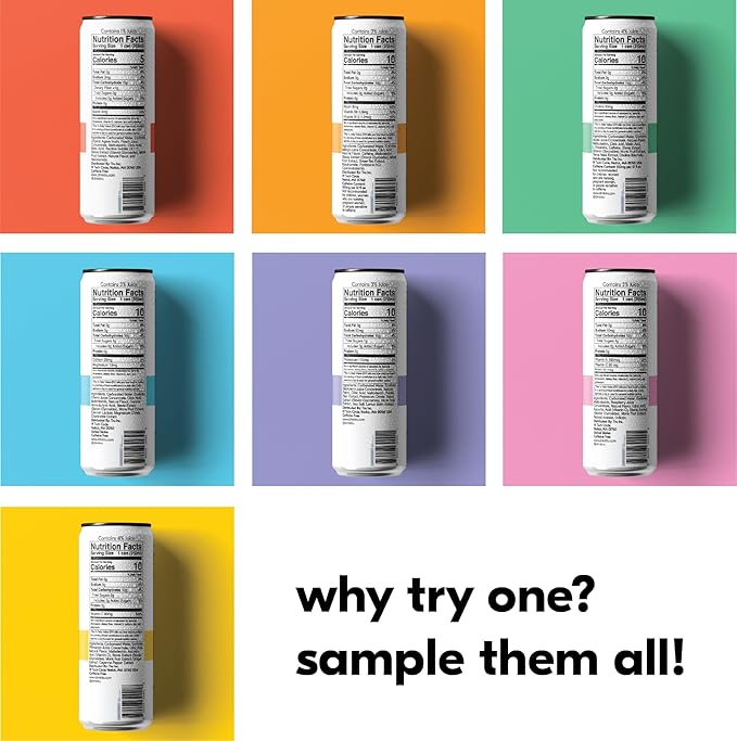 Tru Seltzer Sampler, Variety Pack of Sparkling Water with Real Fruit Juice, Functional Ingredients & Natural Flavors, Gluten Free, Vegan, Low Calorie, Caffeine Free Options, 12 FL OZ Cans, 7 Pack