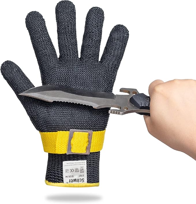 Schwer ANSI A9 Cut Resistant Glove, Food Grade Stainless Steel Wire Mesh, Knife Cutting Gloves, Butcher Meat, S(Pack of 1)