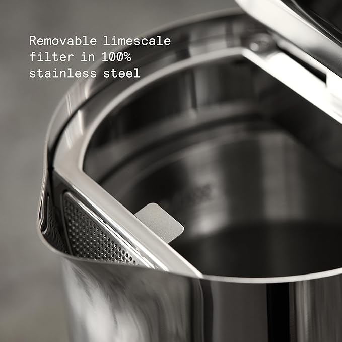 aarke Stainless Steel Kettle - Perfect for Coffee and Tea Maker Enthusiasts, Non-Drip Spout, Double-Wall Construction, Dry Boil Protection, Heat-Safe Handle, LED Cool-Down Indicator, 1.2L (Steel)