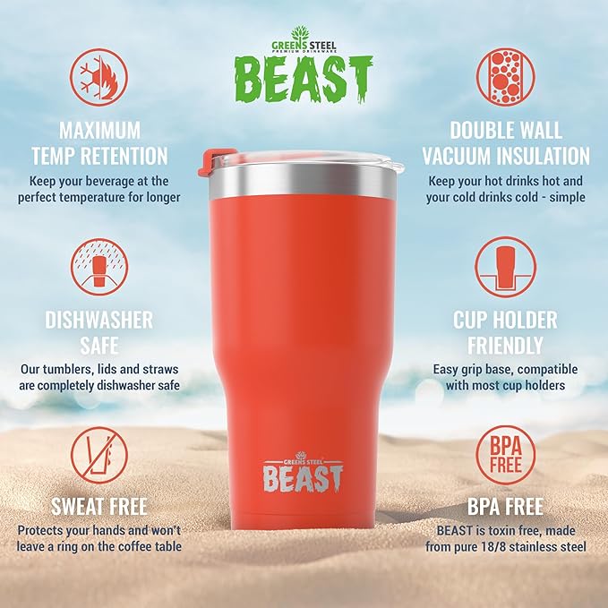 Beast 30 oz Tumbler Stainless Steel Vacuum Insulated Coffee Ice Cup Double Wall Travel Flask (Ladybug Red)