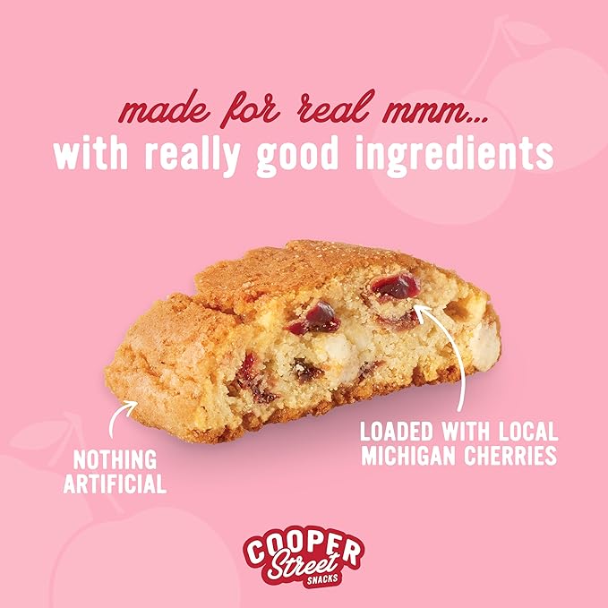 Cooper Street Twice-Baked Cherry White Chip Biscotti Cookies (16 oz Pack of 4) – Over 50 Biscotti Cookies per Bag Loaded with Real Fruit, Traditional Italian Style Snacks - Dairy, Peanut & Soy Free