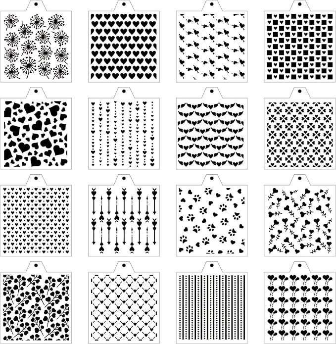 16 Pcs 5.5x5.5in Cookie Stencil Baking Stencils for Royal Icing Cookies, Airbrush Cookies; Sugar Cookie Stencils,Craft Painting Stencil, Stencil Genie Stencils (Heart), White