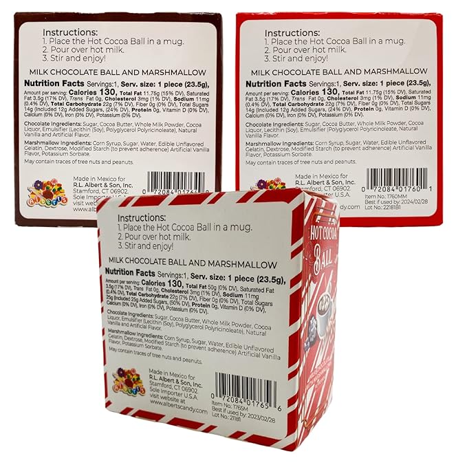 Needzo Hot Chocolate Melting Balls Assorted Variety with Salted Caramel, Peppermint, and Classic Flavors, Bulk Cocoa with Mini Marshmallows Inside, Cute Candy Stocking Stuffers Party Favor Pack of 3