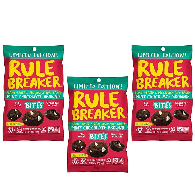 Rule Breaker Vegan & Gluten-Free Cookies | Mint Chocolate Brownie Bites |Plant-Based, Dairy, Nut, Soy, Allergen Free, Kosher | Soft-Baked School Snacks for Kids and Adults (Pack of 3)