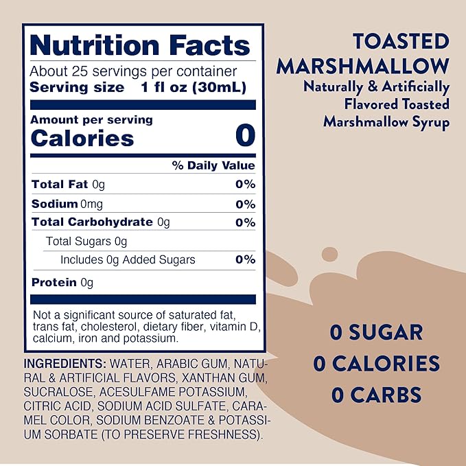 Jordan's Skinny Syrups Sugar Free Coffee Syrup, Toasted Marshmallow Flavor Drink Mix, Zero Calorie Flavoring for Chai Latte, Protein Shake, Food & More, Gluten Free, Keto Friendly, 25.4 Fl Oz, 1 Pack