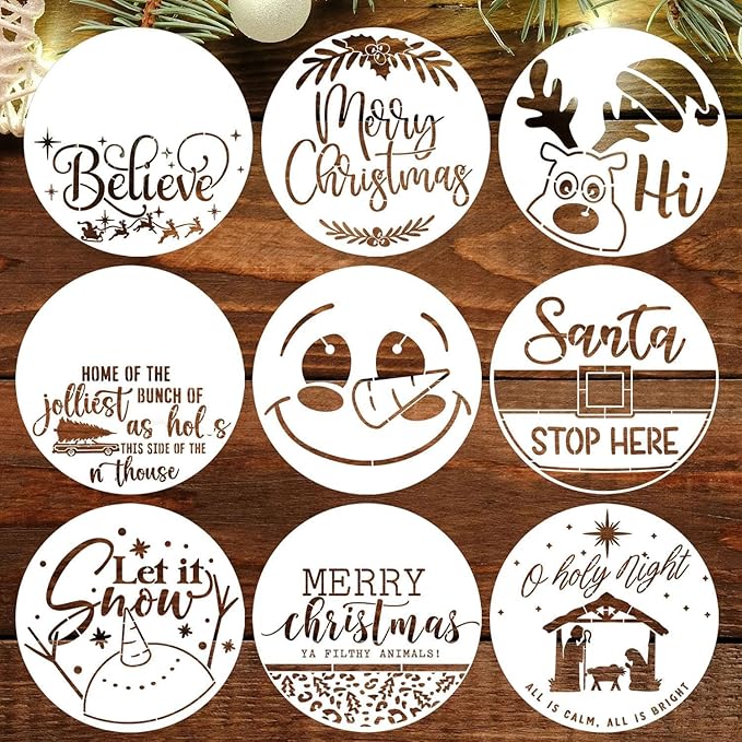 Large Christmas Stencils 12” Christmas Stencil for Painting on Wood Holiday Stencils for Crafts Reusable Merry Christmas Drawing Templates for Door Hanger Porch Wreath Doormat Decor