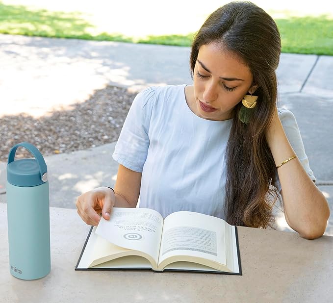 MIRA 18 oz Tea Infuser Thermos - Stainless Steel Travel Bottle with Removable Strainer for Loose Leaf Tea - Insulated Hot & Cold Brew Steeper - Pearl Blue