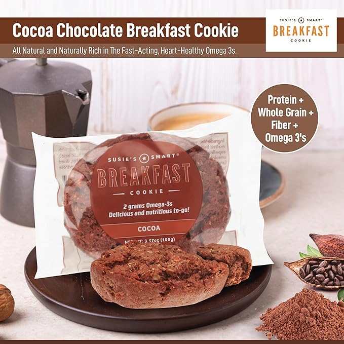 Susie's Smart Breakfast Cookie Healthy Omega3s and Protein Rich cocoa, 63 Ounce (Pack of 18)