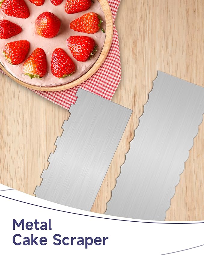 12 Inch Stainless Steel Cake Scraper Set of 2, Metal Cake Scraper Double Sided Patterned Edge for Icing Smoother,Tall Cake Scraper, Cake Combs for Buttercream