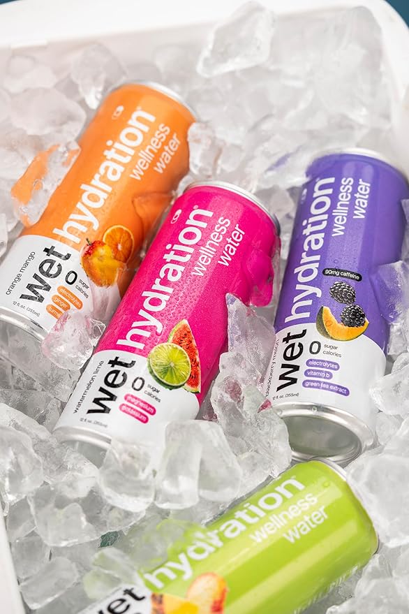 Wet Hydration | Functional Wellness Water, Non-Carbonated - Watermelon Lemon Lime (12 Ounce Cans, Pack of 12) - Flavored Water, Hydration Drink, No Sugar, No Artificial Ingredients, Zero Calories