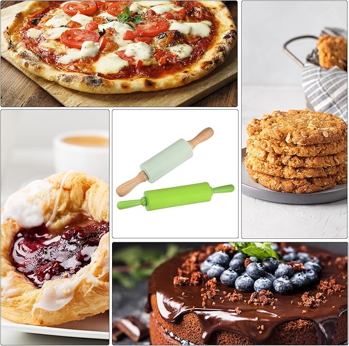 HARFINGTON Silicone Rolling Pins for Baking 15 Inch Wooden Handle Non Stick Rolling Pin Small Roller Playdough Rolling Pins for Dough Pizza Pastry Fondant Kitchen, Drak Blue