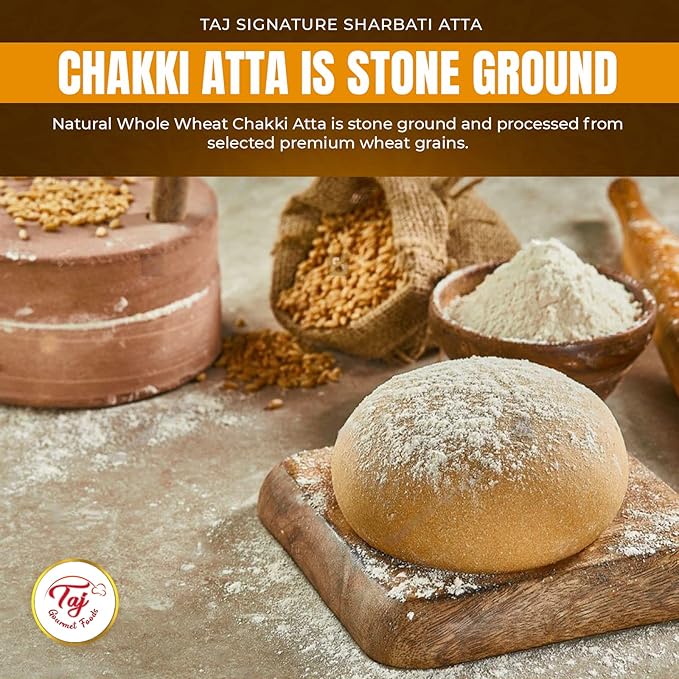 TAJ Signature Sharbati Atta 20-Pounds (Chakki Atta - Stone Ground), 100% Whole Wheat Flour, Chappati Flour