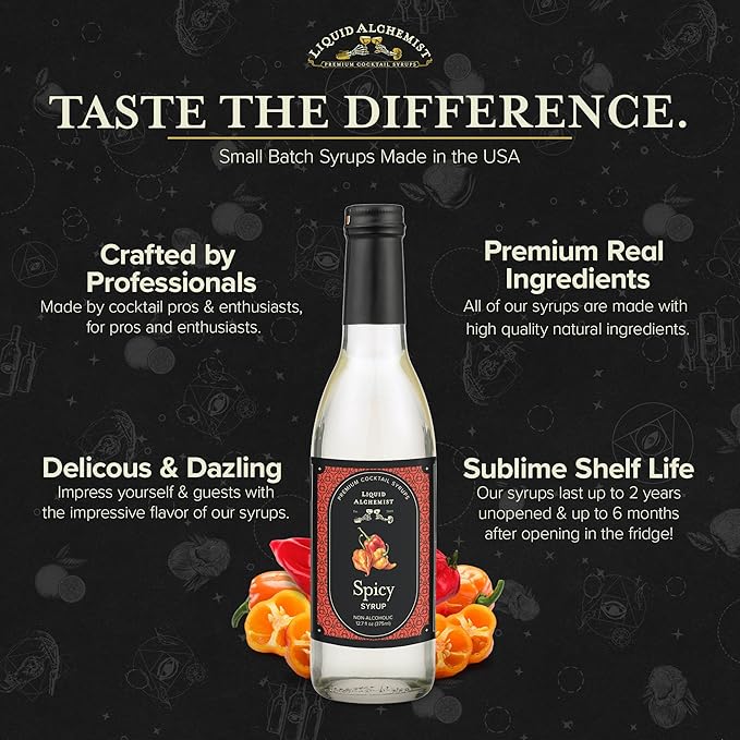 Liquid Alchemist Spicy Habanero Infused Simple Syrup for Cocktails – Real Ingredients Make our Habanero Syrup a Great Spicy Margarita Mix & Paloma Picante - Vegan, Non-GMO Sweet Heat Drink Mix (12 oz)