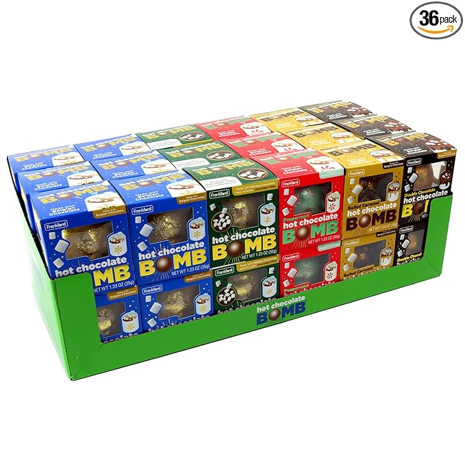 36 Pack Assorted Frankford Hot Chocolate Bombs - 18 Original Flavor, 6 Peppermint, 6 Double Chocolate, and 6 Salted Caramel Belgian Chocolate Hot Cocoa Melting Balls