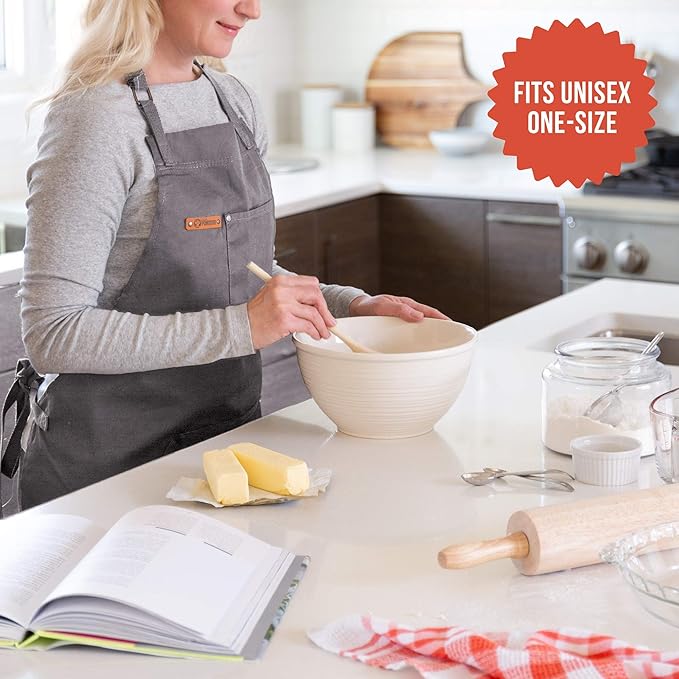 Chef Pomodoro Chef Apron for Men and Women - Kitchen Apron with Pockets & Adjustable Neck Straps - Cooking Apron 100% Cotton