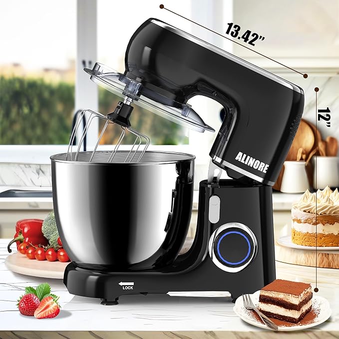 Stand Mixer, 6.5QT 660W 10-Speed Tilt-Head Electric Kitchen Stand Mixer, Food Mixer with Dishwasher-Safe Dough Hook, Egg Whisk, Flat Beater for Baking, Cake and Most Home Cooks (Black)