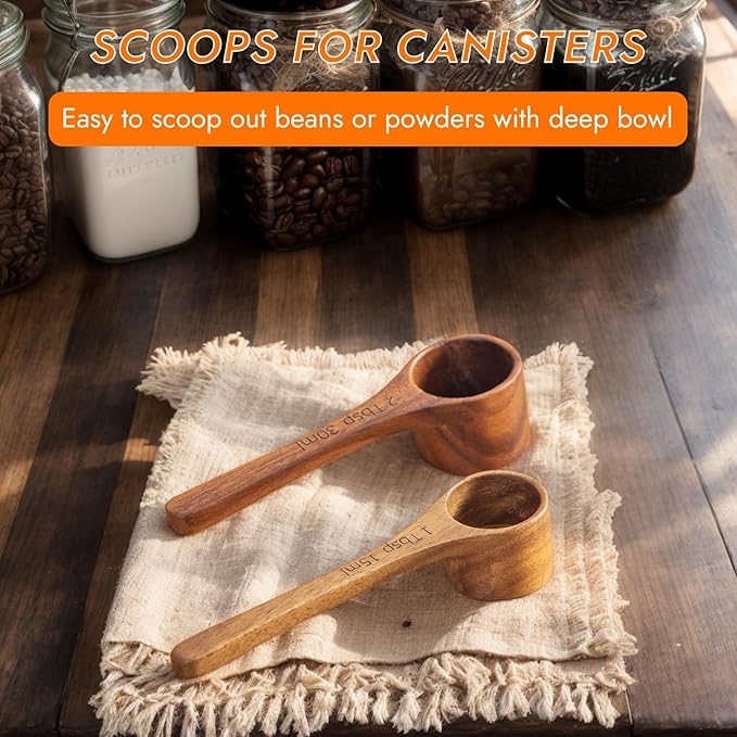 Wooden Coffee Scoop Wooden Measuring Spoons, 5.5 Inch Measuring Scoop Wooden Scoops forJars Containers, Sugar, Pantry Canisters, Laundry Detergent(1 Tbsp+2 Tbsp)