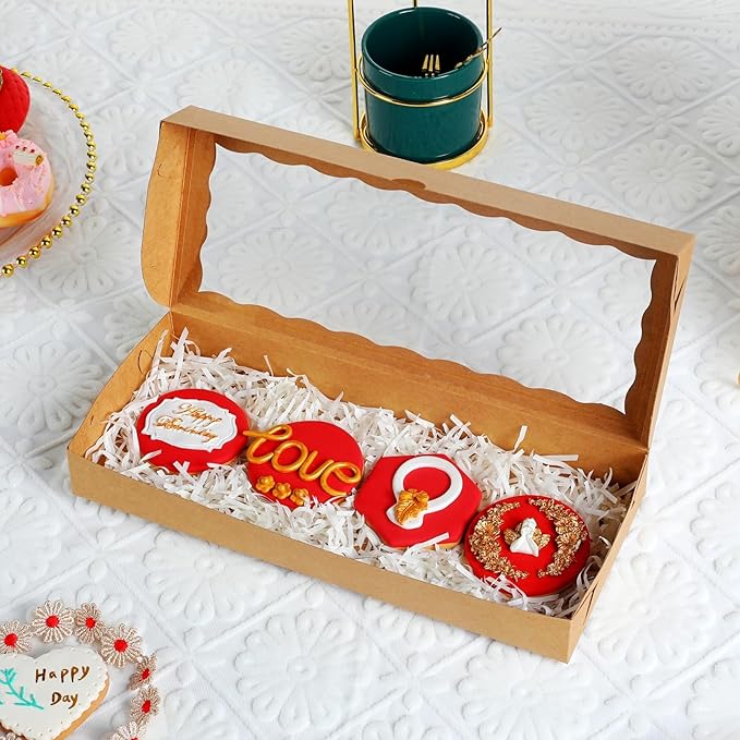 15PCS 12x5x1.5Inch White Bakery Boxes with Window Cookies Boxes Chocolate Truffle Boxes Macaron Boxes Cakesickle Boxes Browines Treat Boxes for Christmas Valentine's Easter Mother's Day