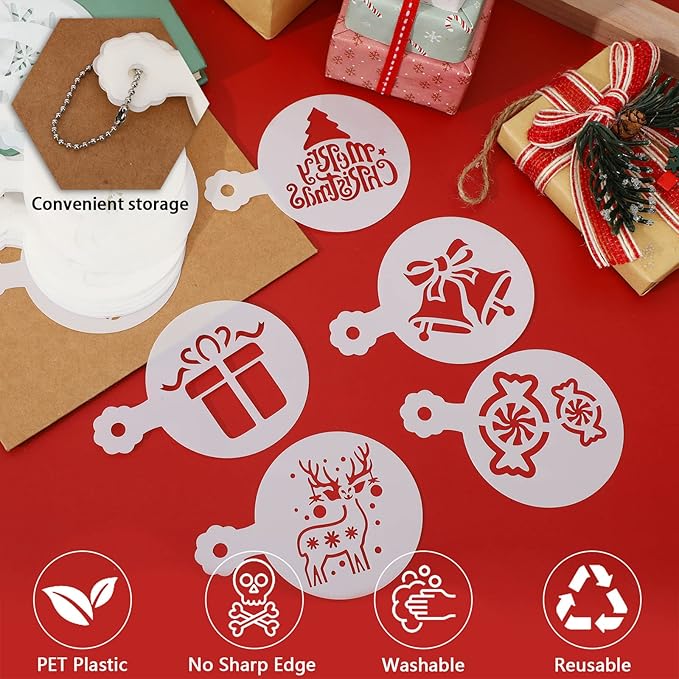 JULBEAR 36 Pieces Reusable Christmas Cookie Cake Stencils Templates Mold Tools Cookies Baking Painting Dessert Coffee Xmas Decoration