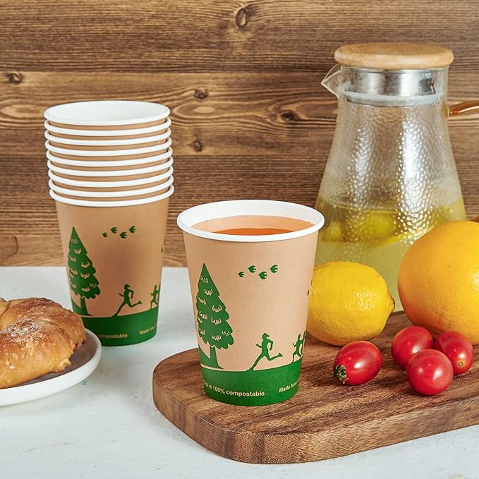 ECOLipak 240 Count 12 oz Compostable Paper Cups, Biodegradable Disposable Paper Coffee Cups with PLA Lined, Eco-friendly Hot Paper Cups for Party, Picnic,Travel,and Events