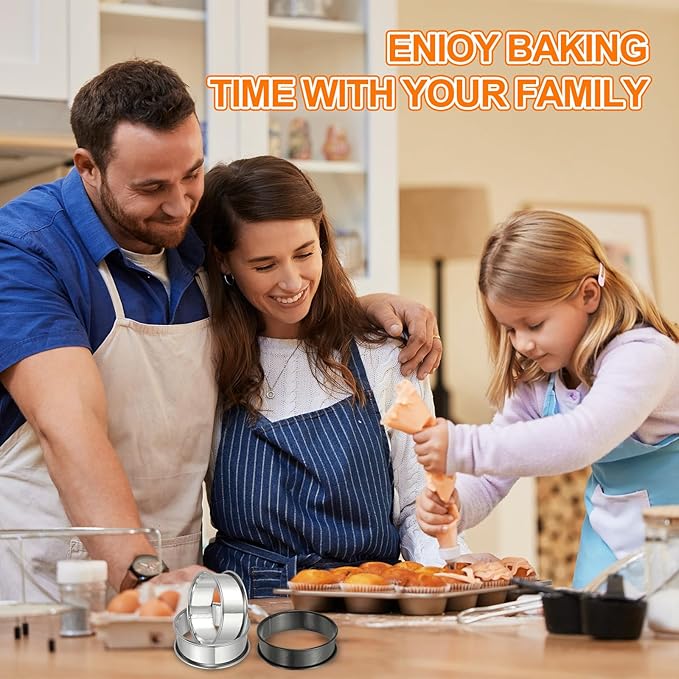HARFINGTON 4pcs Crumpet Rings 3.15" Nonstick Round Cake Ring Stainless Steel Double Rolled English Pastry Rings for Kitchen Baking Crumpet Dessert, Silver