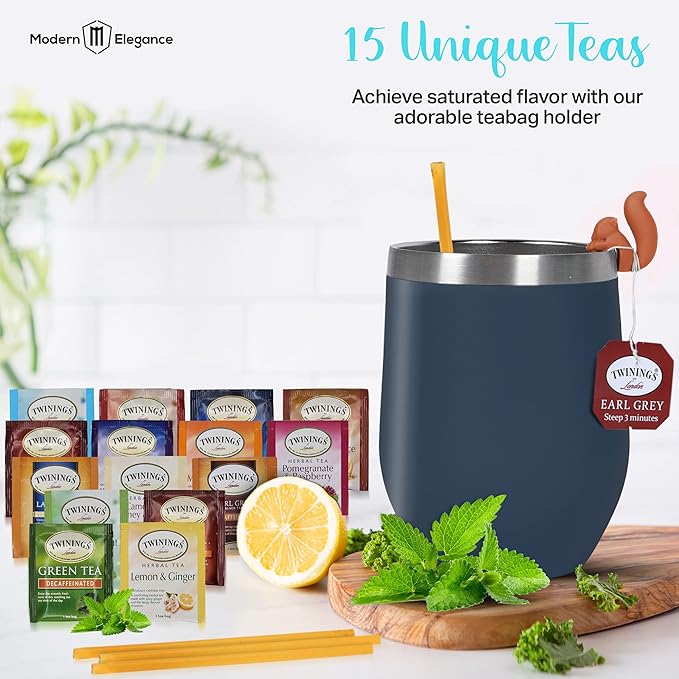 Modern Elegance Tea Set with Portable Kettle – 31-Piece Collection Featuring an Insulated Mug, Decaf Teas, Honey Sticks & Accessories (Decaffeinated)