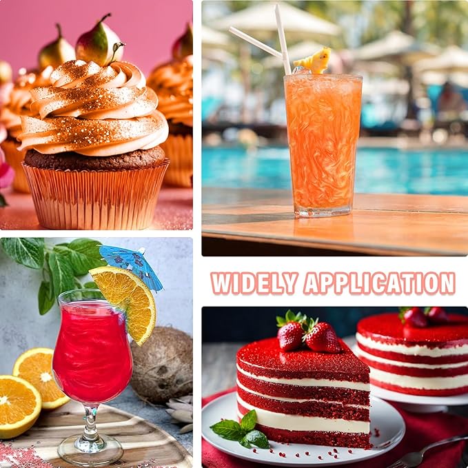 Cherrysea Edible Glitter for Drinks Cocktails Food Grade Edible Drink Shimmer Powder for DIY Champagne Beverages Wine 2 Colors Vegan Edible Luster Dust Set 4g/Bottle Gluten Free - Orange+Red