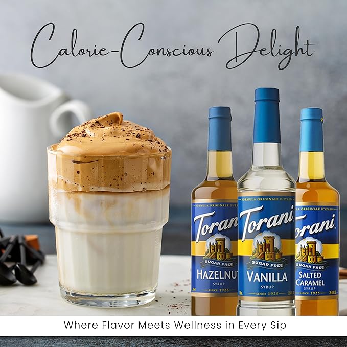 Coffee and Tea Syrup Variety Pack - Sugar Free Vanilla, Salted Caramel & Hazelnut Syrups for Coffee with 3 Jimoco Syrup Pump Dispenser Compatible with 25.4 Ounces