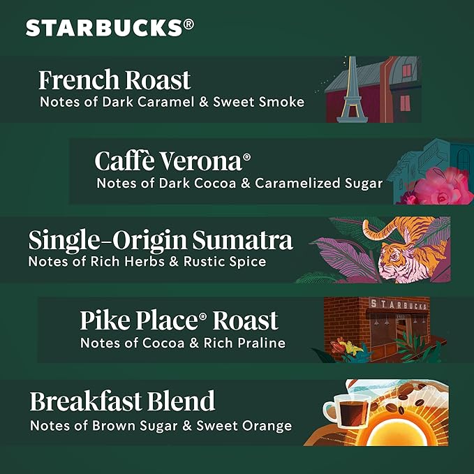 Starbucks K-Cup Coffee Pods, Light, Medium, Dark Roast & Flavored Variety Pack for Keurig Brewers, 1 box (40 pods total)