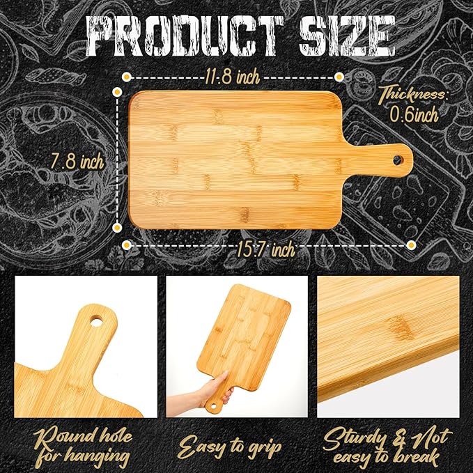 Nuenen 20 Pcs Wood Cutting Board with Handle 15.7 x 7.8 Inch Acacia Bamboo Wooden Serving Kitchen Chopping Boards for Pizza, Bread, Cheese, Charcuterie, Fruit, Vegetables(Bamboo)