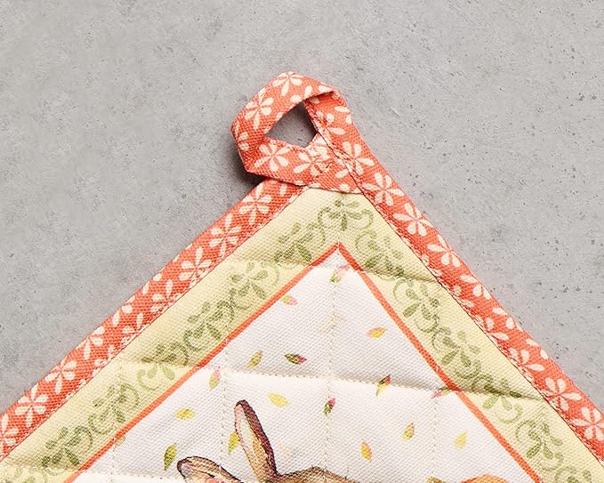 Maison d' Hermine Pot Holders 100% Cotton Heat Resistant Potholders 8" x 8" Hot Pads with Loop BBQ, Cooking, Baking, Grilling, Kitchen, Handling Hot Pans (Pack of 1, Pumpkin Passion)