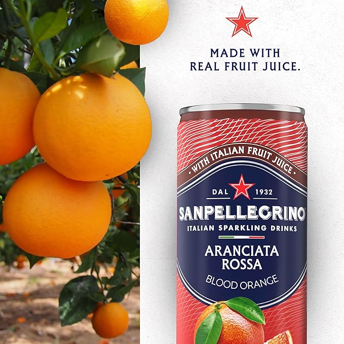 Sanpellegrino Italian Sparkling Drink Aranciata Rossa, Sparkling Orange And Blood Orange Beverage, 24 Pack Of Cans