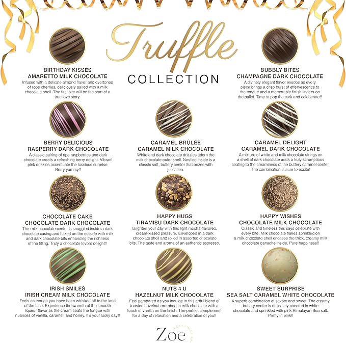 CRAVINGS BY ZOE Happy Birthday Chocolate Truffles Gift Box | 16 Count | Assorted Gourmet Milk & Dark Chocolate Candy Food Gift Basket | Birthday Gifts for Women & Men Mom Dad Kid Him Her Adult Family