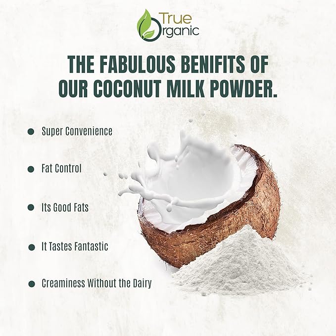 True Organic Coconut Milk Powder, 1 Lb | USDA & Kosher | Plant-Based Creamer for Coffee, Tea & Smoothies | Non-GMO, Gluten-Free | powdered coconut milk