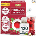 LeafLea 120 Hibiscus Tea Bags, 100% Pure Natural Hibiscus Flowers Herbal Tea, Natural Red Hibiscus Flower Tea, Te de Hibisco, Caffeine-Free, No Sugar, Vegan, Non-GMO, Rich in Flavor & Color, Pack of 3