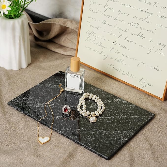 Koville Natural Black Marble Cutting Board for Kitchen Counter, 12" x 8" Real Stone Slab Marble Cheese Board for Home Decor, Granite Pastry Boards Granite Cutting Boards Bathroom Tray Candle Plate