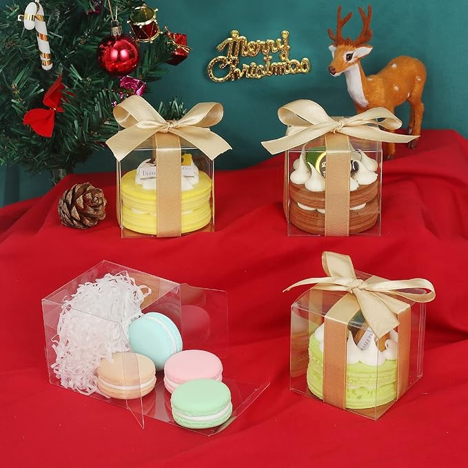COTOPHER 35 Pcs Clear Boxes for Favors, 6x6x6 Inches Clear Gift Boxes PET Material Small Cake Boxes Plastic Small Gift Boxes with Lids, 6 Inch Cake Box for Wedding Favors Baby Shower