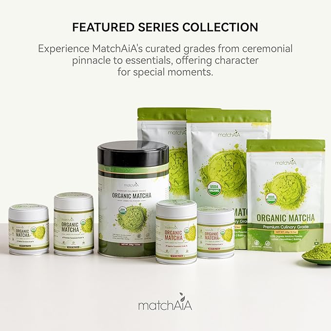 MatchAiA Organic Ceremonial Matcha Green Tea Powder - Superior Ceremonial Grade, First Spring Harvest, USDA Certified, 100% Pure - Sugar Free, Gluten Free (60g / 2.1oz Tin)