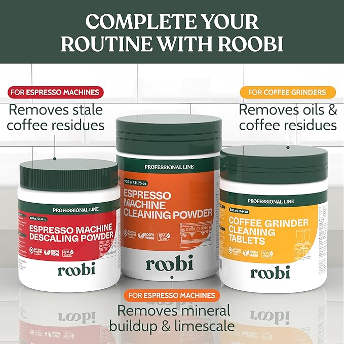 Roobi Professional Espresso Machine Cleaning Powder. Carbon Neutral Espresso Cleaner Powder. Up to 90 uses, 900gr.