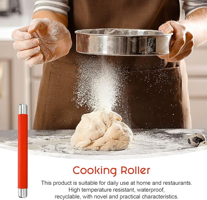 Rolling Pin Dough Roller for Baking with Thickened Non Stick Silicone Metal Handle Rolling Pin Stainless steel Fondant Roller Pin Cookie Pastry Kitchen Accessories 13.8 X 1.5 Inches