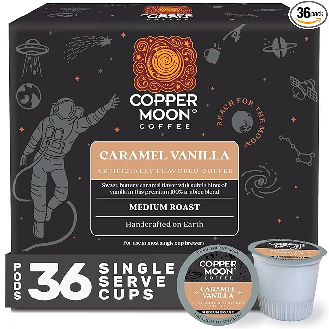 Copper Moon Single Serve Coffee Pods for Keurig K-Cup Brewers, Medium Roast, Caramel Vanilla Blend, 36 Count