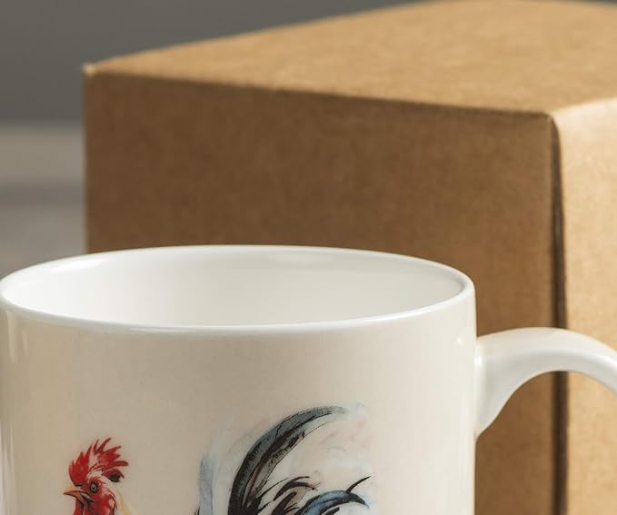 Maison d' Hermine Coffee Mug with Handles Fine Bone China Mugs Pack of One Tea Cups for Hot Beverages Cappuccino Latte Home Restaurant Office Perfect for Gift (Campagne - Coq, 12 Ounce)